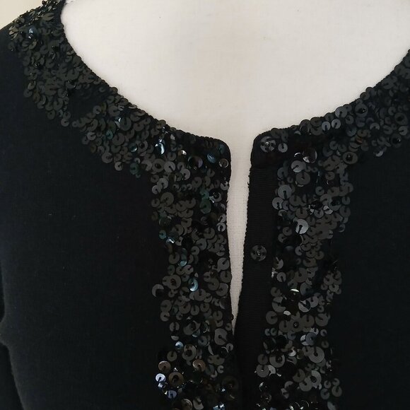 Club Monaco Sequin Silk & Cotton Long Sleeve Cardigan Black Size Medium - Picture 3 of 8
